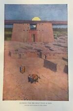 1908 Egypt Great Pylon of  Edfu  Temple of Kom Ombos  illustrated picture