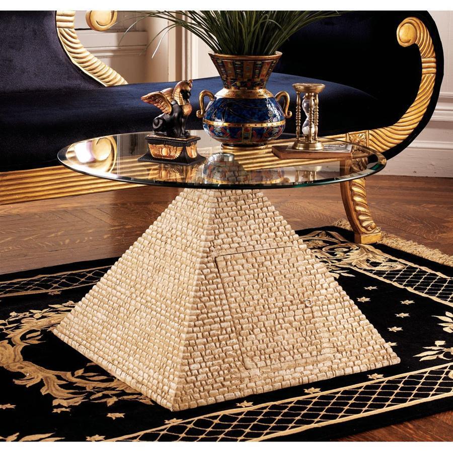 Giza Egypt Great Pyramid Floating Glass Top Table with Hidden Compartment