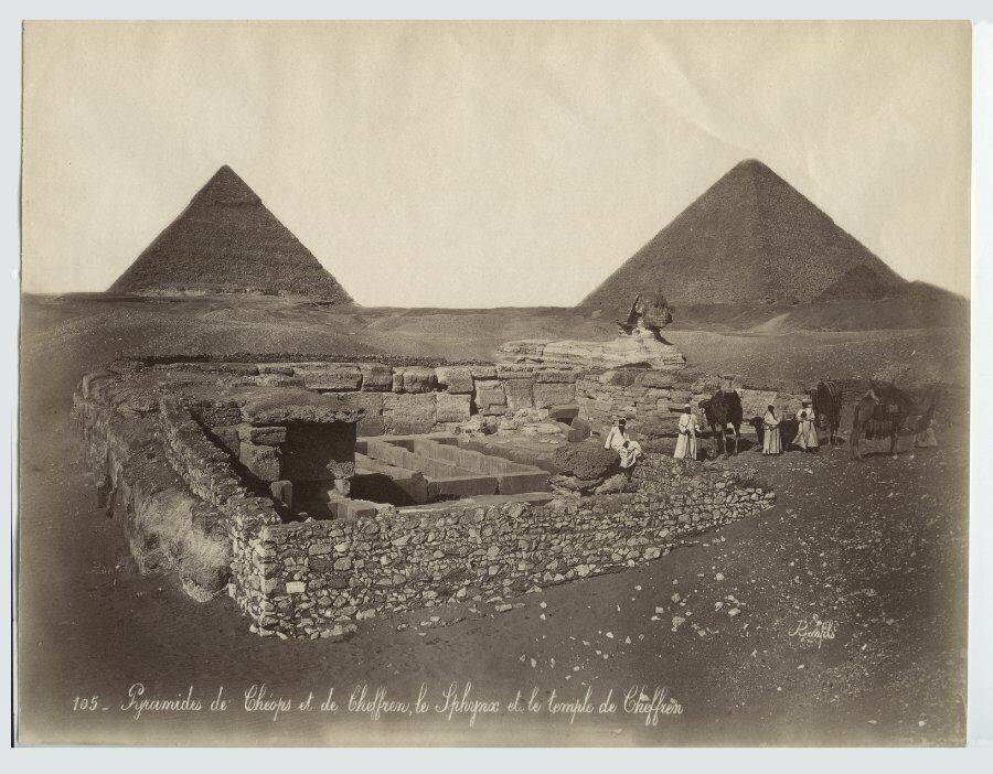 c1875 Albumen Print Pyramids and Sphinx of Cheops and Cheffren by Felix Bonfils