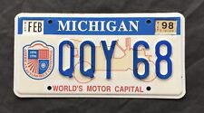 1998 Michigan World's Motor Capital License Plate Tag # QQY 68 picture