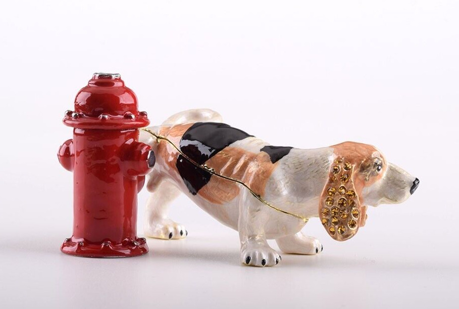 Keren Kopal  Dog Peeing Trinket Box Decorated with Austrian Crystals