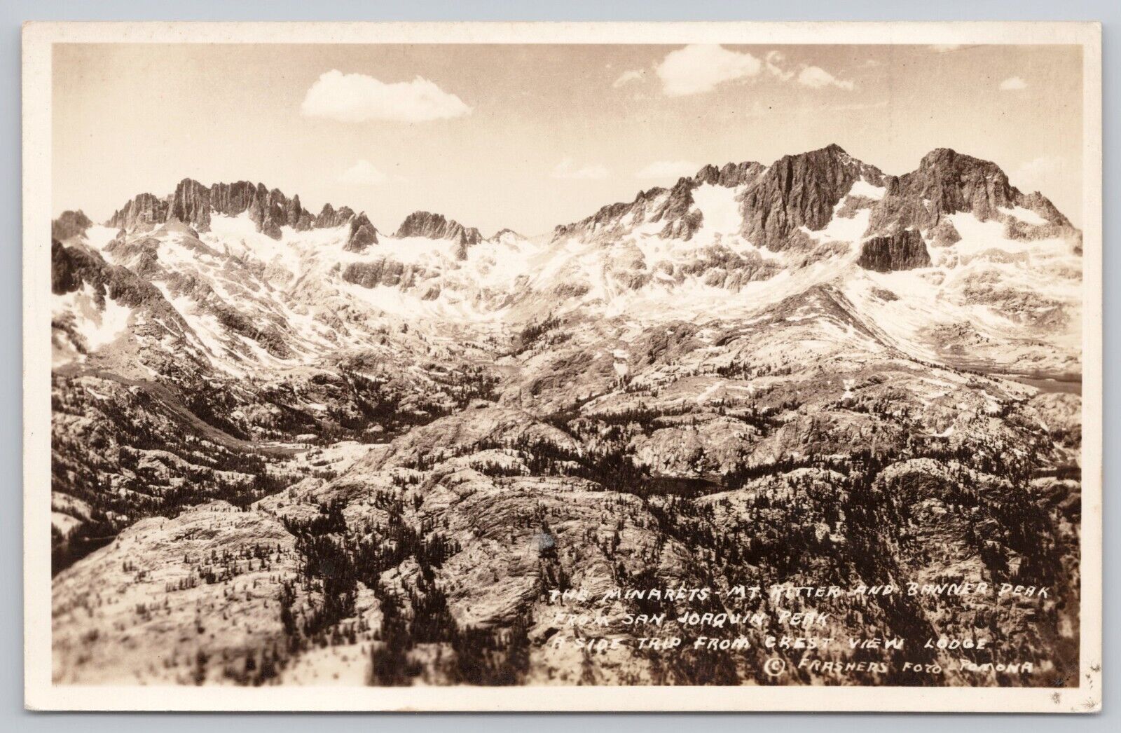 Mount Ritter & Banner Peak Minarets in California, VTG RPPC Real Photo Postcard