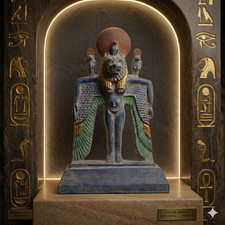 Sekhmet and Horus statue powerful winged deities, Egyptian artifact picture
