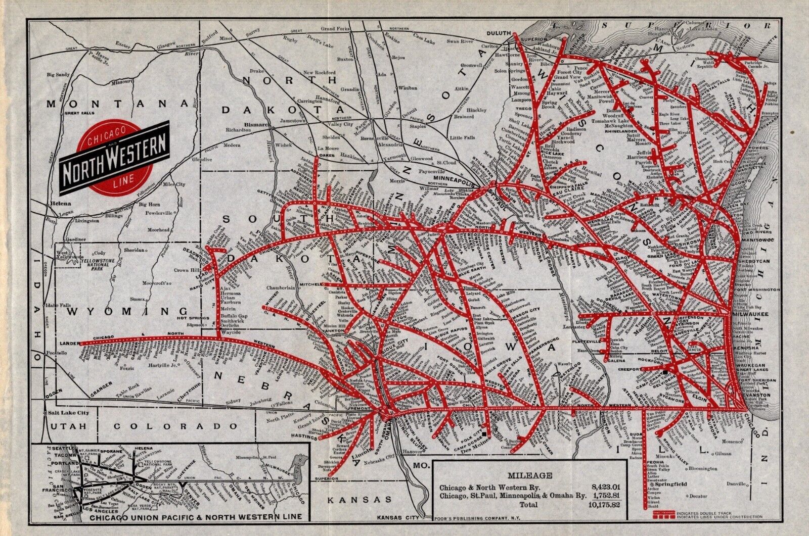 1920 Antique Chicago Northwestern Railway Map Northwestern Line Railroad  1571