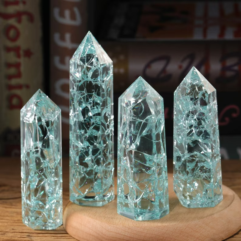 Natural Blue Crackle Quartz Tower Point Obelisk Healing Crystal Minerals Decor