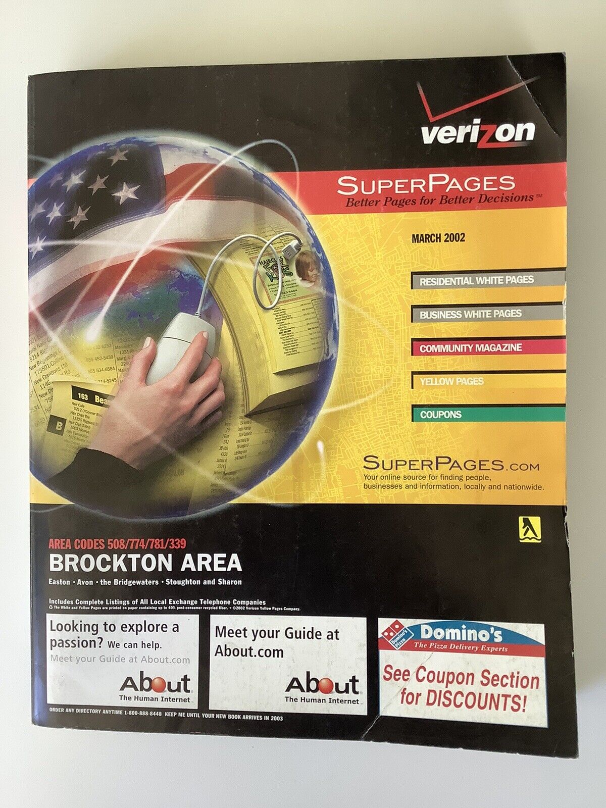March 2002 Verizon Yellow White SuperPages Brockton Area Phone Directory Book