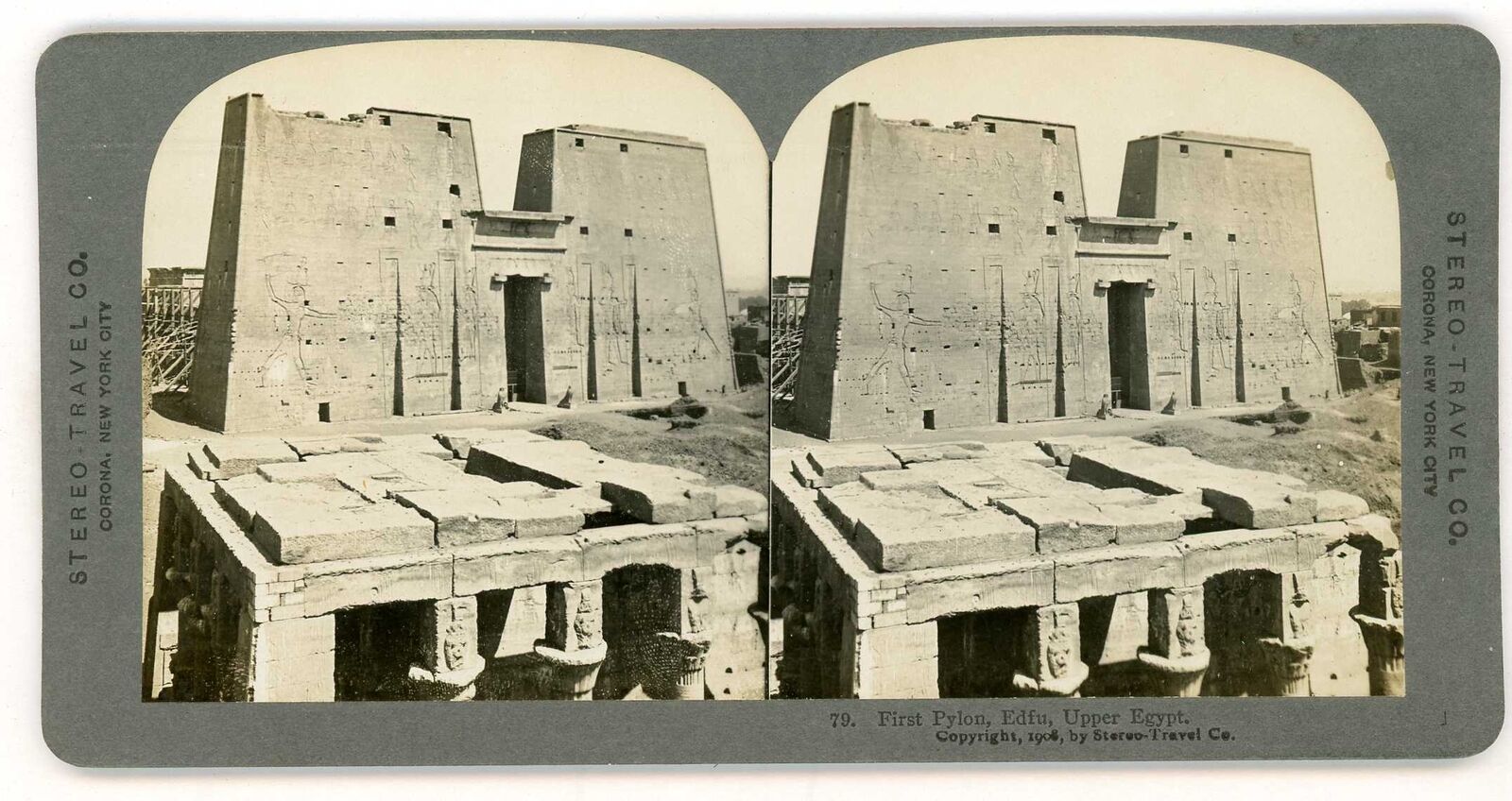 Egypt Edfu Temple FIRST PYLON 1908 Stereo Travel Stereoview steg_079