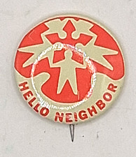 Vintage Hello Neighbor Red White Graphic Pinback Button picture