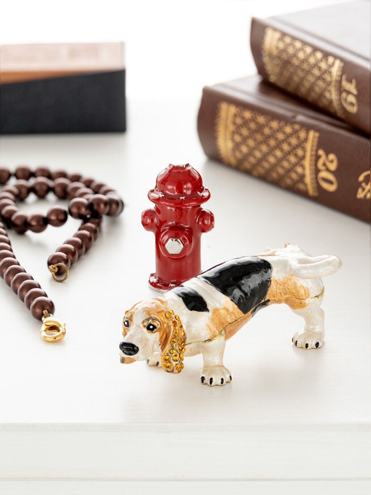 Keren Kopal  Dog Peeing Trinket Box Hand Made Decorated with Austrian Crystals