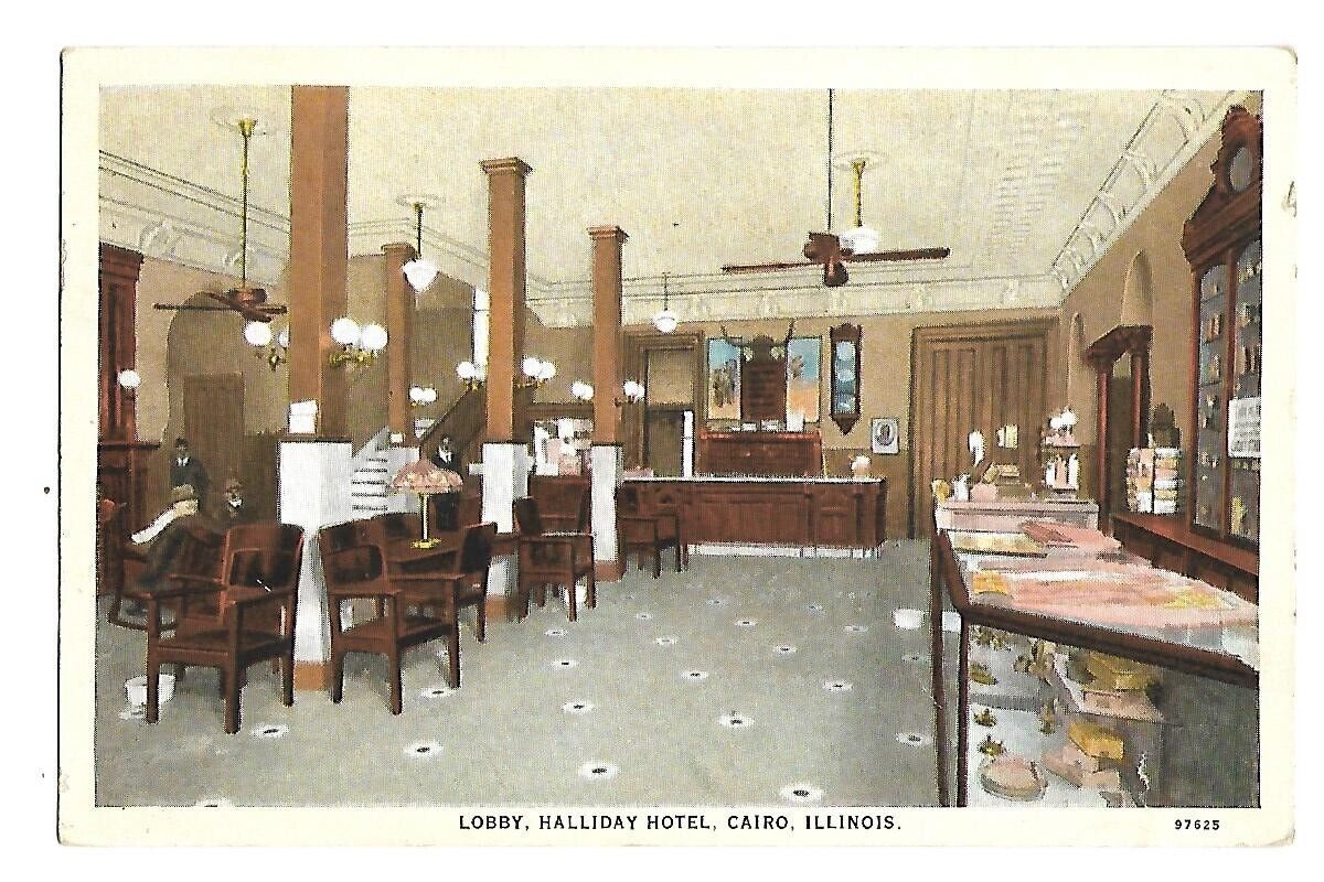 postcard cairo, il. lobby halliday hotel 1927
