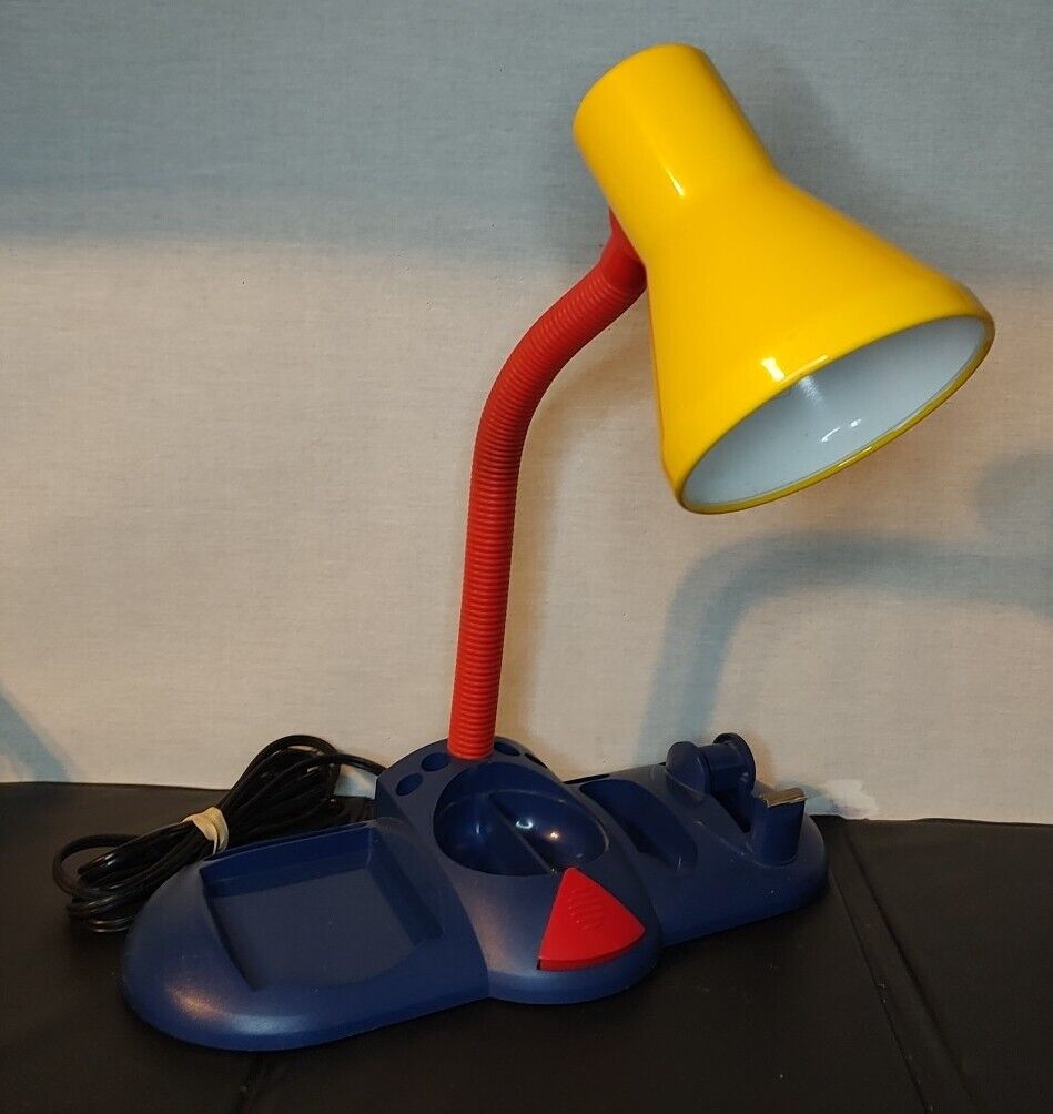 Gooseneck Memphis Style Desk Lamp  Red Yellow Blue W/ Storage & Tape Dispenser 