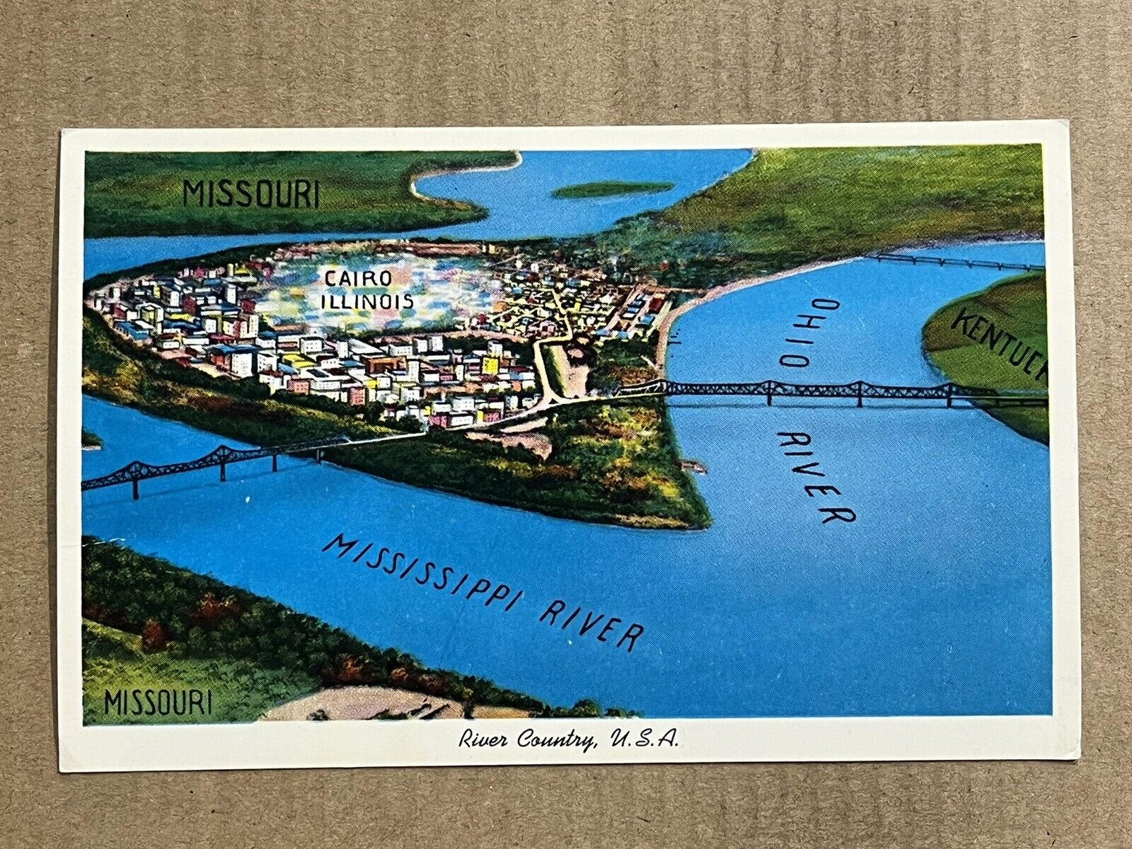 Postcard River Country USA  Aerial View Cairo IL Illinois Mississippi Ohio River
