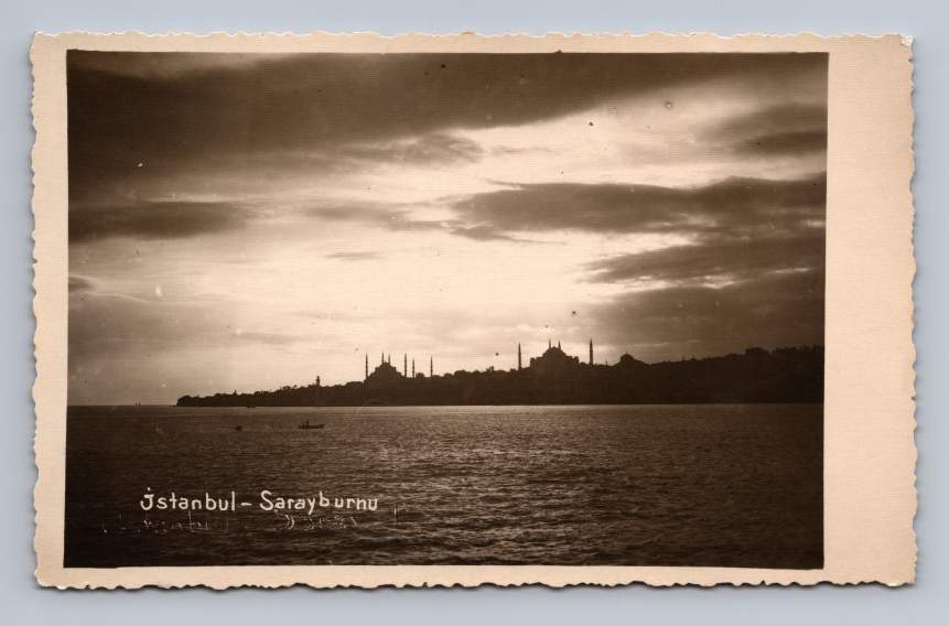 Sarayburnu Sunset Minarets ~ Istanbul Turkey RPPC Antique Photo ~1930s