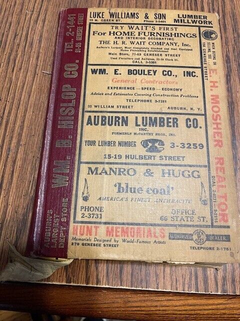 1952 AUBURN NY CITY & BUSINESS DIRECTORY RESIDENTS LISTED