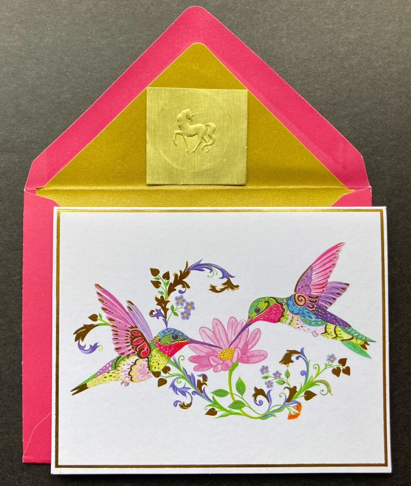 *ONE* Pink Hummingbird Blank Note Card Floral Bird NIQUEA.D Schurman Papyrus 1