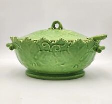 Vintage Olfaire Handmade Covered Tureen & Ladle Portugal Ceramic Majolica Green picture