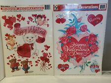 Vintage Valentine Window Clings Made In USA Hearts & Bears 1990s Static  Set 2 picture
