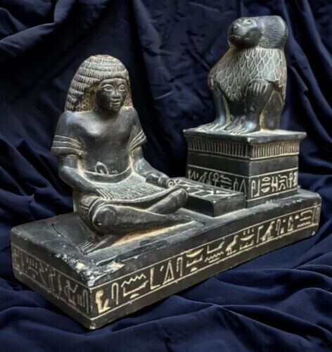 Rare Ancient Egyptian Artifacts: God Baboon Hapi & Seated Scribe Statues