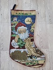Christmas Stocking Tapestry 16 Santa Vintage Checking List Reindeer Rooftop Deer picture