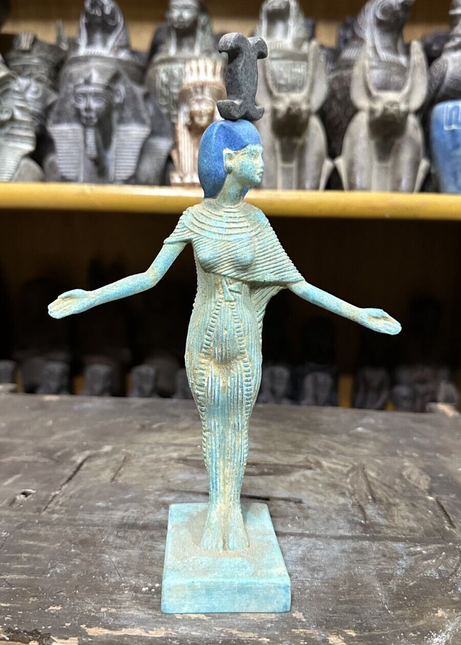 RARE ANCIENT EGYPTIAN ANTIQUES Statue Goddess Neith holds her Symbol Egyptian BC