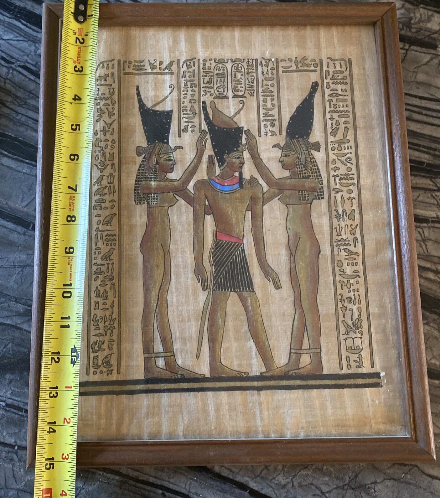 Egyptian Hand Painted Papyrus King Tutankhamun Cleopatra Daughter 12x15 Inches
