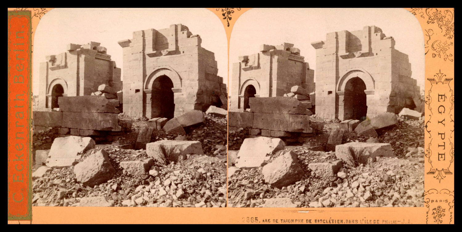 Egypt, Isle of Philae, Diocletian's Arc de Triomphe, ca.1880, stereo wine print