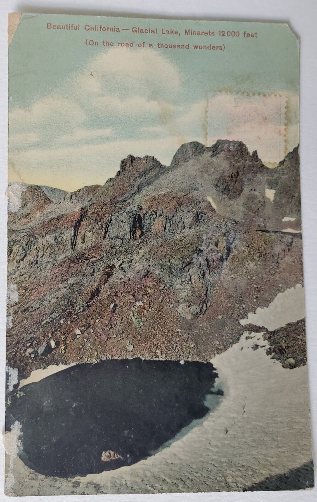Big Pine Lakes, CA Glacial Lake & Minarets 12,000 feet 1911 Antique Postcard h19