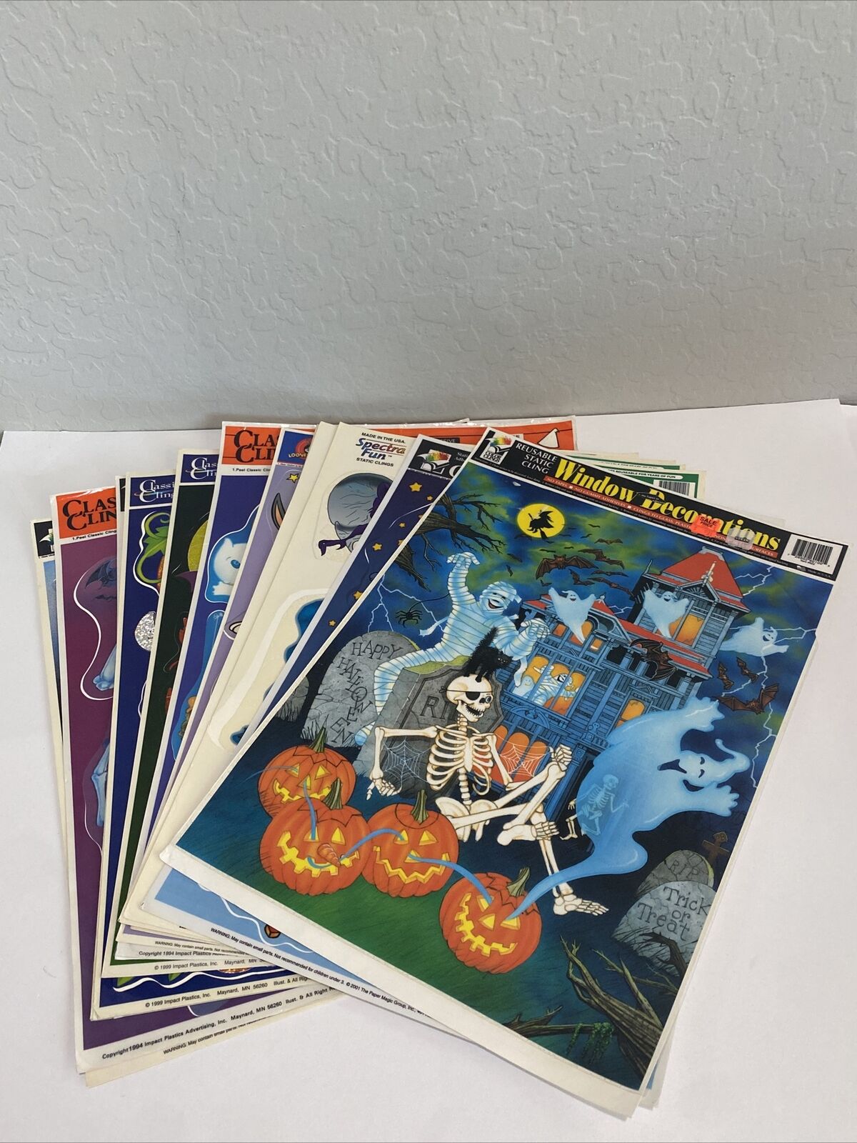 Vintage Assortment Of 14 Halloween Collectible Window Clings Ghosts Witches