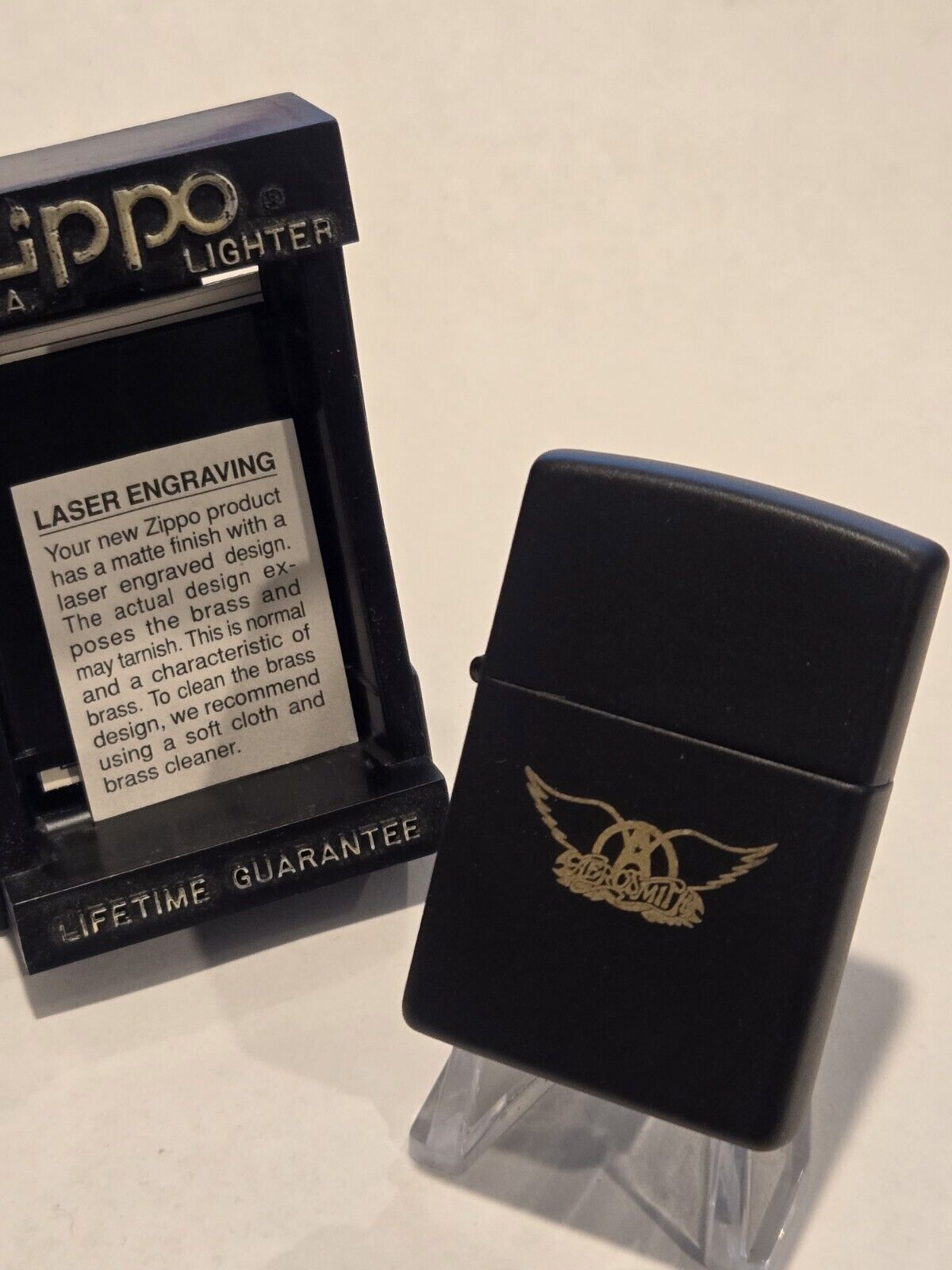 Rare 1998 Promo Band Tour Zippo Lighter AEROSMITH Wings Logo Brass Black Matte