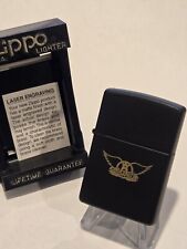 Rare 1998 Promo Band Tour Zippo Lighter AEROSMITH Wings Logo Brass Black Matte picture