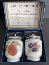 Royal Worcester Standard Egg Coddlers Pair Plum & Blackberry Motifs w/Chrome Lid picture