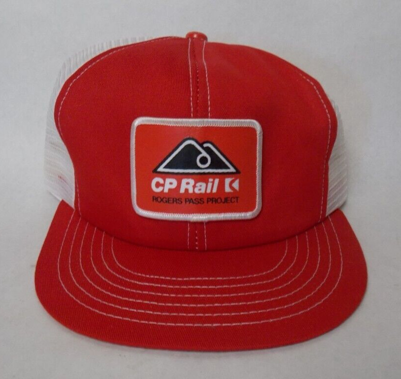 CP Rail Rogers Pass Project Red White Mesh Snapback Trucker Cap/Hat 1980\'s Rare
