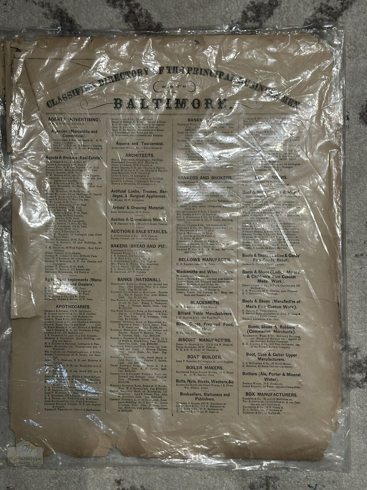 RARE 1873 Baltimore Maryland Classified Directory - Please Read Description