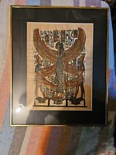 Vintage Egyptian Papyrus Art Winged Goddess Isis Framed See Measurements  picture