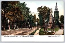 Postcard Soldiers Monument & First Presbyterian Church New Rochelle NY U147 picture