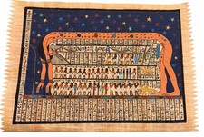 Vintage Egyptian Papyrus Painting- Sky Goddess Nut Celestial Zodiac Map 15x11 picture