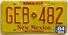 New Mexico 1984 Land of Enchantment License Plate GEB 482 Bernalillo County picture